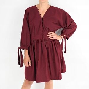ASOS Design Burgundy Red Knee Length Dress Size 12 Wine Long Sleeve Christmas